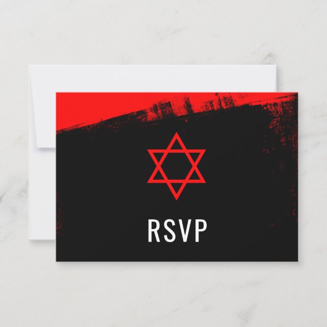 Grunge Red Black Bar Mitzvah UAWG RSVP Karte (Vorderseite)