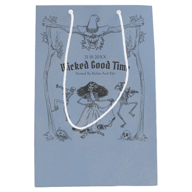 Grunge Retro Black Halloween-Party Mittlere Geschenktüte (Vorderseite)