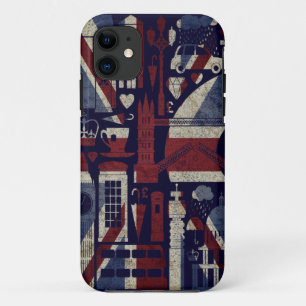 Grunge Retro Union Jack Liebe London Symbole iPhone 11 Hülle