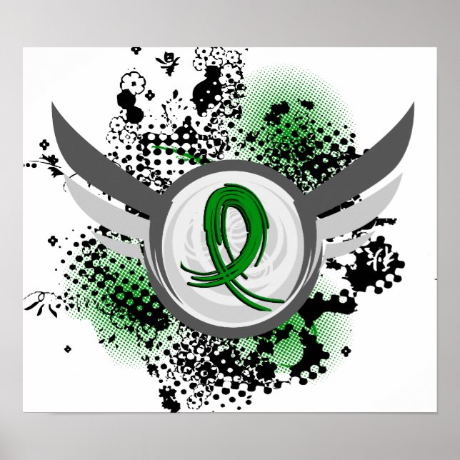 Grunge Ribbon und Flügel Traumatisches Gehirnverle Poster (Vorne)