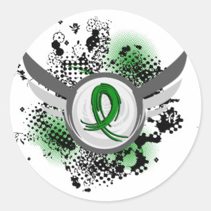 Grunge Ribbon und Flügel Traumatisches Gehirnverle Runder Aufkleber