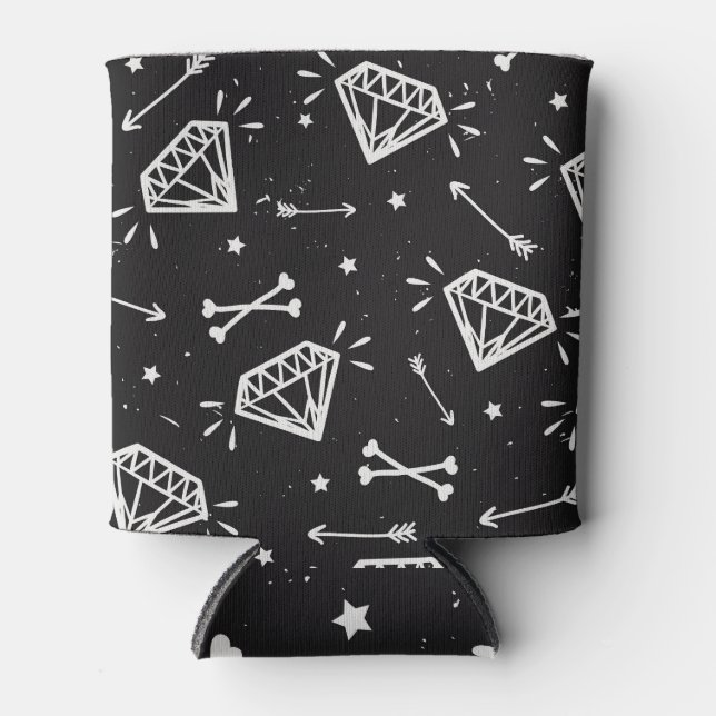 Grunge Rock: Diamanten, Knochen Muster. Dosenkühler (Vorderseite)