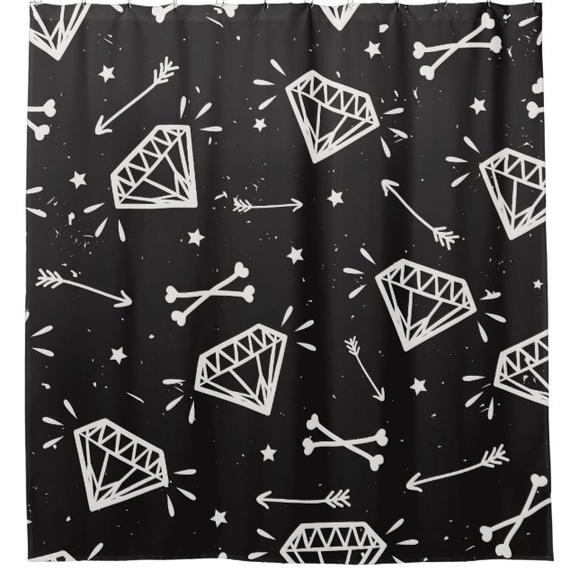 Grunge Rock: Diamanten, Knochen Muster. Duschvorhang (Vorderseite)