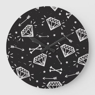 Grunge Rock: Diamanten, Knochen Muster. Große Wanduhr