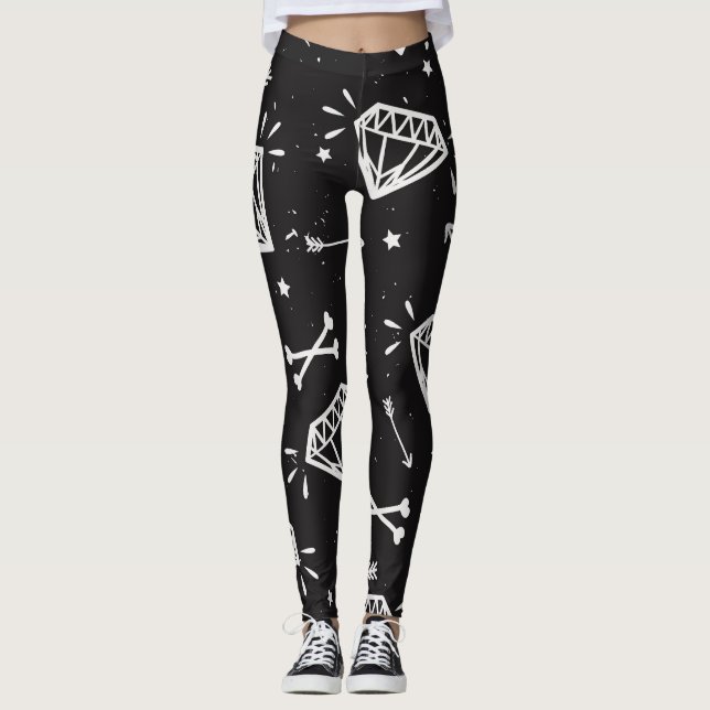 Grunge Rock: Diamanten, Knochen Muster. Leggings (Vorderseite)