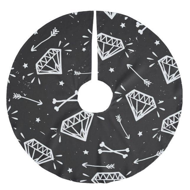 Grunge Rock: Diamanten, Knochen Muster. Polyester Weihnachtsbaumdecke (Vorderseite)