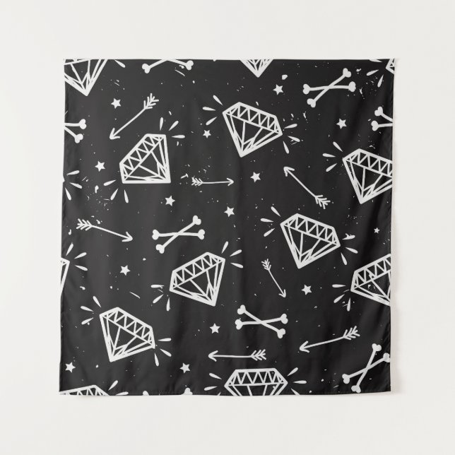 Grunge Rock: Diamanten, Knochen Muster. Wandteppich (Vorderseite)