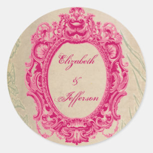 Grunge-rosa Vintager Rahmen-mit Monogramm Runder Aufkleber