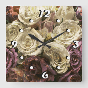 Grunge, Rose, Foto Quadratische Wanduhr