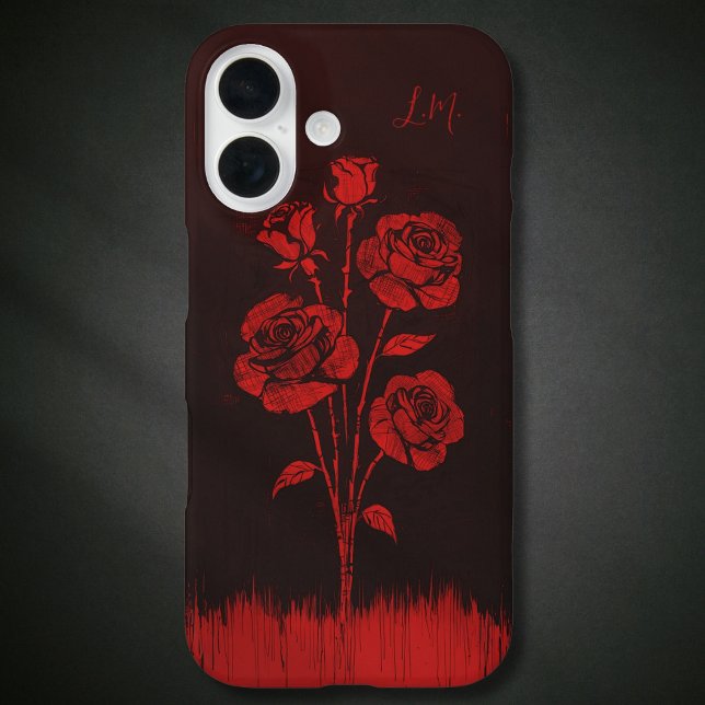 Grunge Rose Schwarz-Monogramm-Individuelle Name Case-Mate iPhone Hülle (Von Creator hochgeladen)