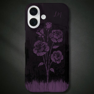 Grunge Rose Schwarzer Lila Monogramm-Individuelle  iPhone 16 Hülle
