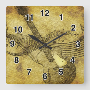 Grunge Rustic Guitar Clock Quadratische Wanduhr