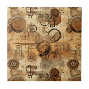 Grunge Rustic Steampunk-Uhr Fliese