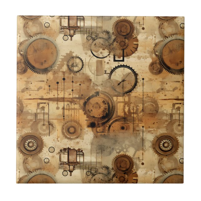 Grunge Rustic Steampunk-Uhr Fliese (Vorderseite)