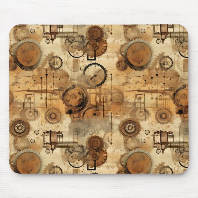 Grunge Rustic Steampunk-Uhr Mousepad (Vorne)
