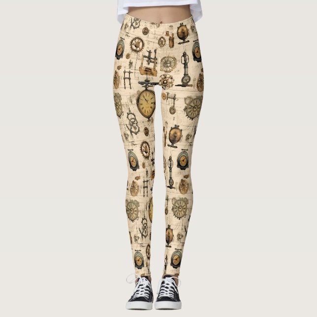 Grunge Rustikale Steampunkuhr (13) Leggings (Vorderseite)