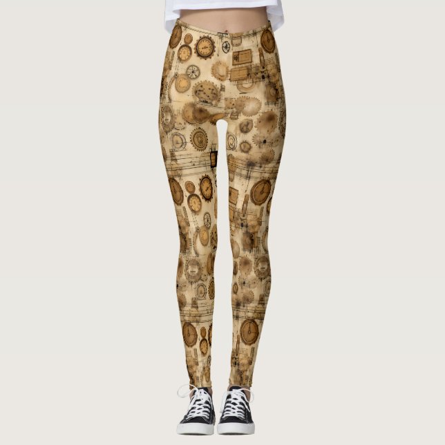 Grunge Rustikale Steampunkuhr (4) Leggings (Vorderseite)