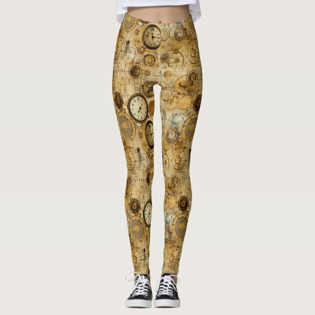 Grunge Rustikale Steampunkuhr (5) Leggings (Vorderseite)