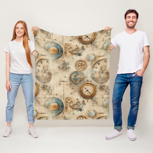 Grunge Rustikale Steampunkuhr (7) Fleecedecke (Beispiel)