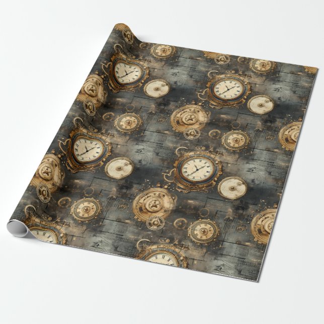 Grunge Rustikale Steampunkuhr (8) Geschenkpapier (Ungerollt)