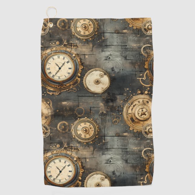 Grunge Rustikale Steampunkuhr (8) Golfhandtuch (Vorderseite)