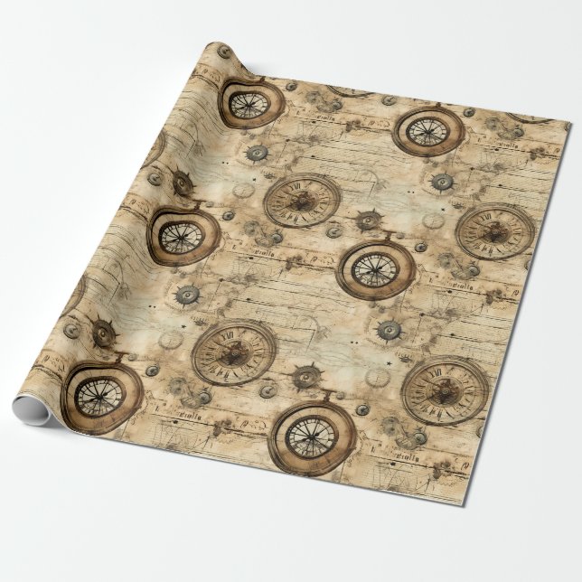 Grunge Rustikale Steampunkuhr (9) Geschenkpapier (Ungerollt)