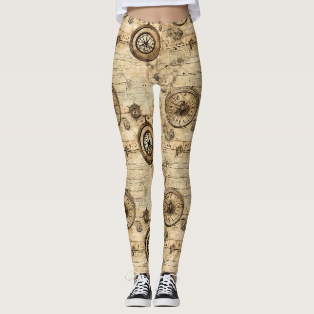 Grunge Rustikale Steampunkuhr (9) Leggings (Vorderseite)