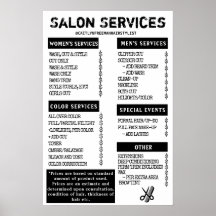 Grunge Salon Menu