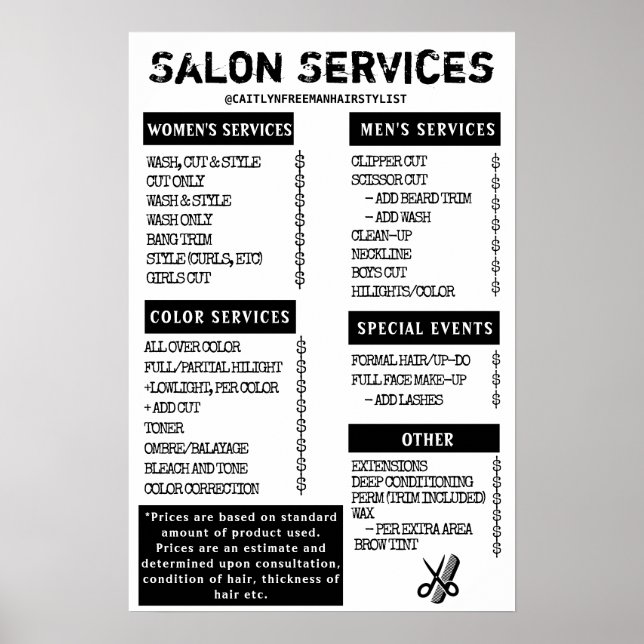Grunge-Salonmenü Poster (Vorne)