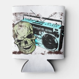Grunge Schädel hören auf eine Retro-80er-Boom-Box  Dosenkühler