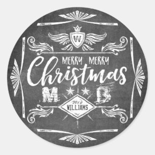 Grunge-Schiefertafel Frohe Weihnachten Retro-Typog Runder Aufkleber