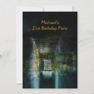 Grunge Schwarz & Gold Metall 21. Geburtstag Mann Einladung