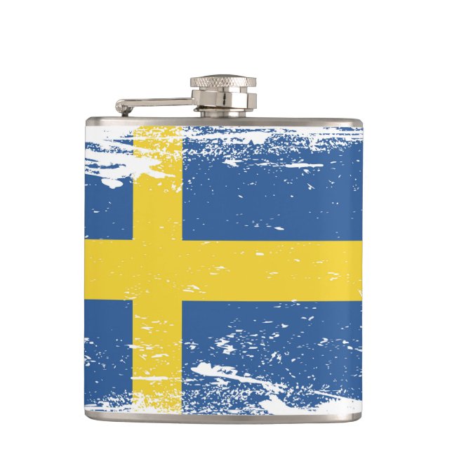 Grunge-Schwedenflagge Flachmann (Vorderseite)