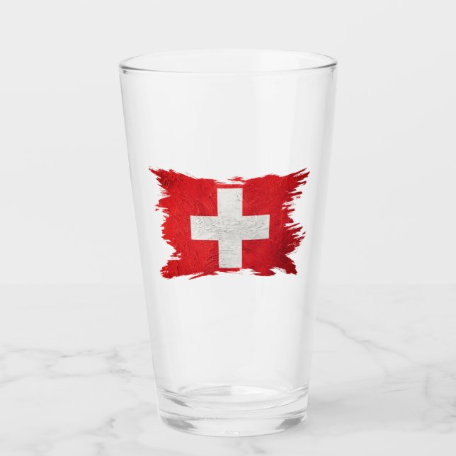 Grunge Schweiz Flagge, Pinselstrich, Schweizer Fla Glas (Vorderseite)