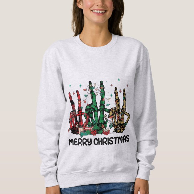 Grunge Skeleton Hands Frohe Weihnachten Sweatshirt (Vorderseite)