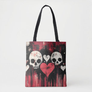 Grunge Skull and Hearts - Bold Red and Black Art