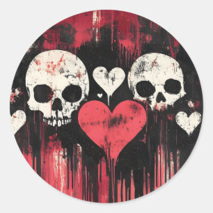 Grunge Skull and Hearts - Bold Red and Black Art Runder Aufkleber