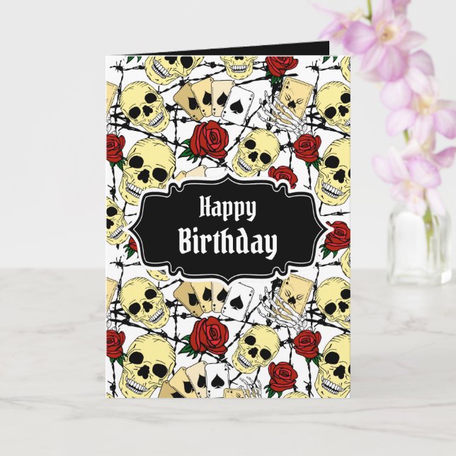 Grunge Skulls und Rose Geburtstag Karte (Orchidee)