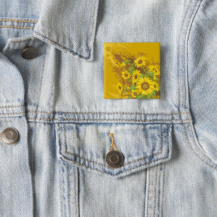 Grunge-Sonnenblumen-Kunst Bold Rustikal Gelbe Blum Button