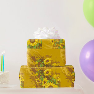Grunge-Sonnenblumen-Kunst Bold Rustikal Gelbe Blum Geschenkpapier