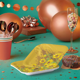 Grunge-Sonnenblumen-Kunst Bold Rustikal Gelbe Blum Pappteller