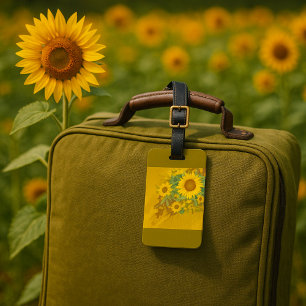 Grunge Sonnenblumen Kunst Bold Rustikal Gelbe Blüt Gepäckanhänger