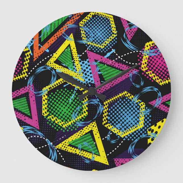 Grunge Sportmuster, Kinderdesign. Große Wanduhr (Vorderseite)