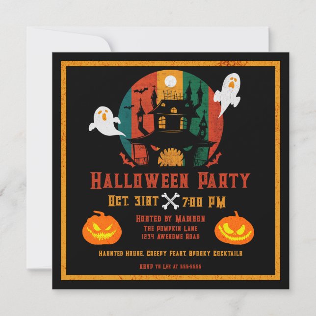 Grunge Spuk House Halloween Einladung (Vorderseite)