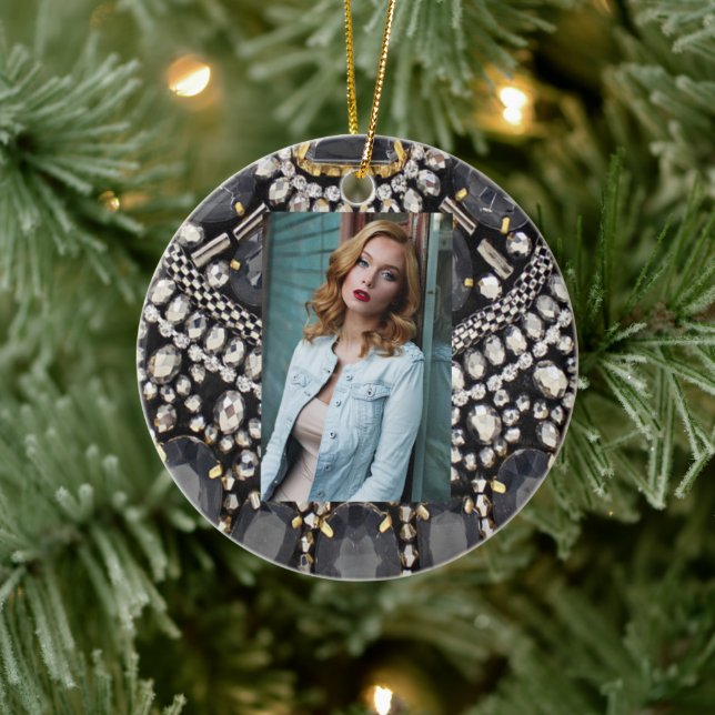 grunge steampunk art Deko schwarz silber bohemian Keramik Ornament (Baum)