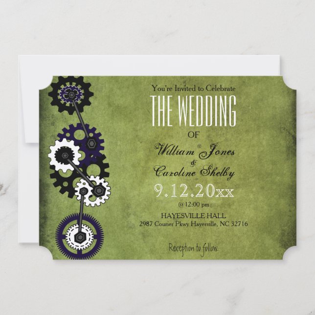 Grunge Steampunk Gears Hochzeit Einladung (Vorderseite)