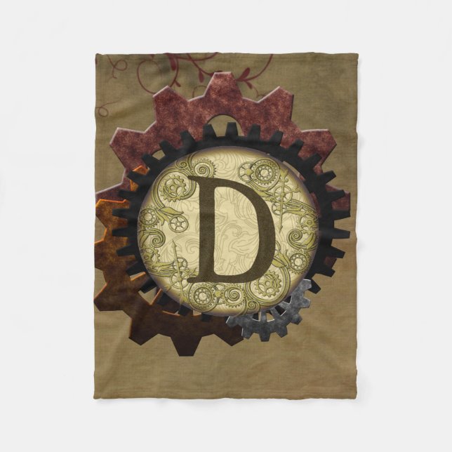 Grunge Steampunk Gears Monogram Letter D Fleecedecke (Vorderseite)