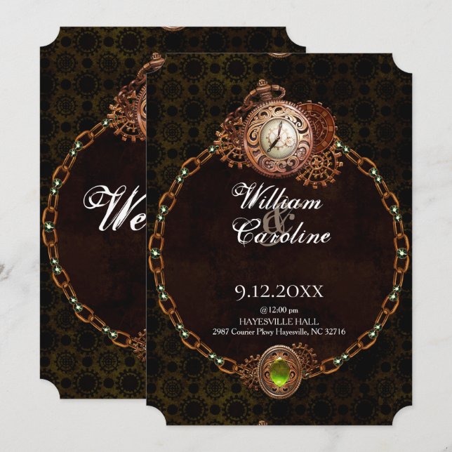 Grunge Steampunk Gears und Clock Vintage Hochzeit Einladung (Vorne/Hinten)