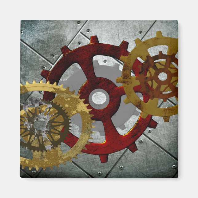 Grunge Steampunk Uhren und Gears Magnet (Vorne)