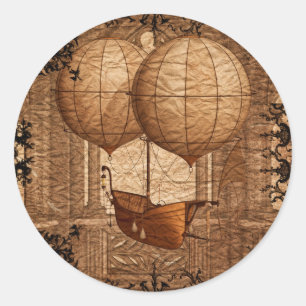Grunge-Steampunk-Victorian-Luftschiff Runder Aufkleber